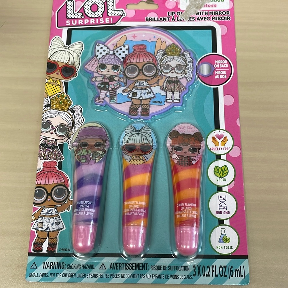 BNIP LOL Surprise! Lip Gloss + Mirror Set Plant Based Vegan Gift Set Girls